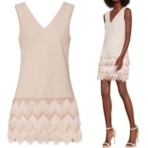 BCBGMAXAZRIA Addilyn Fringe-Trim Shift Dress Light Pink Bare Pink size 2